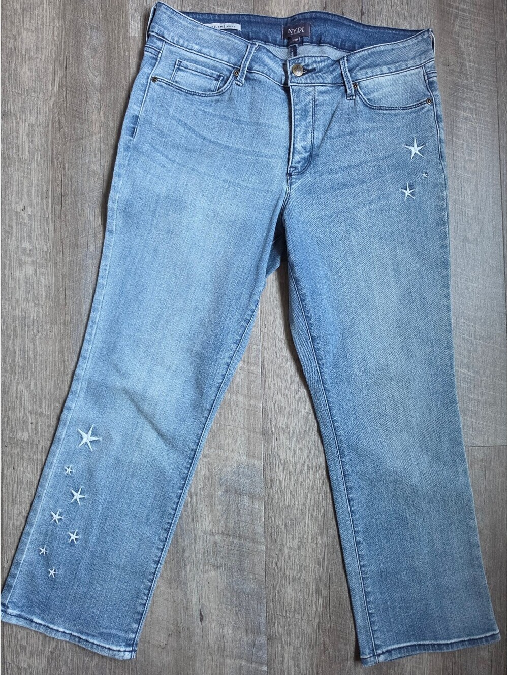 NYDJ Marilyn Ankle Light Blue Star Embroidered Jeans Size 12P